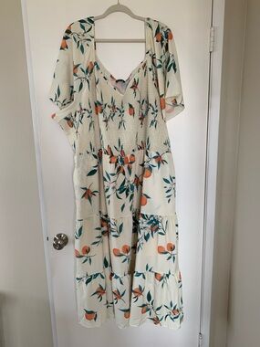 🍊 BloomChic Citrus Fruit Oranges Floral Dress – Size 30 / 6x Smocked Bodice